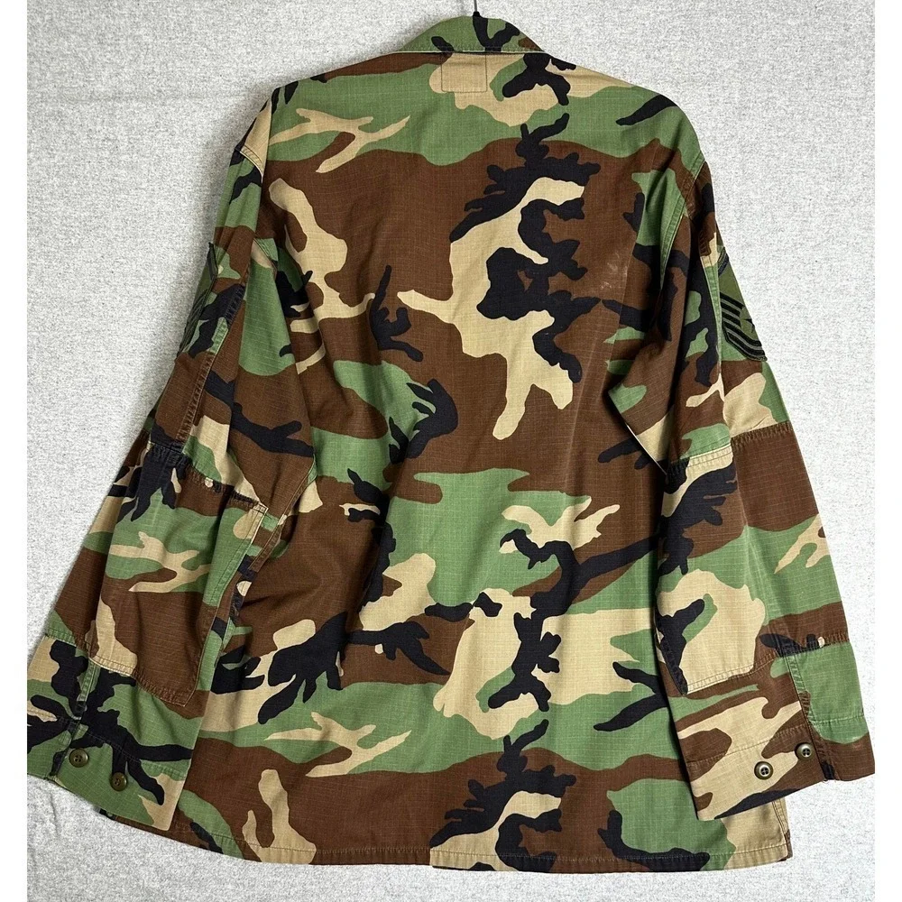 US‎ Air Force Field Jacket Shirt Mens XLT Woodland Camo BDU Ripstop Rower Patch